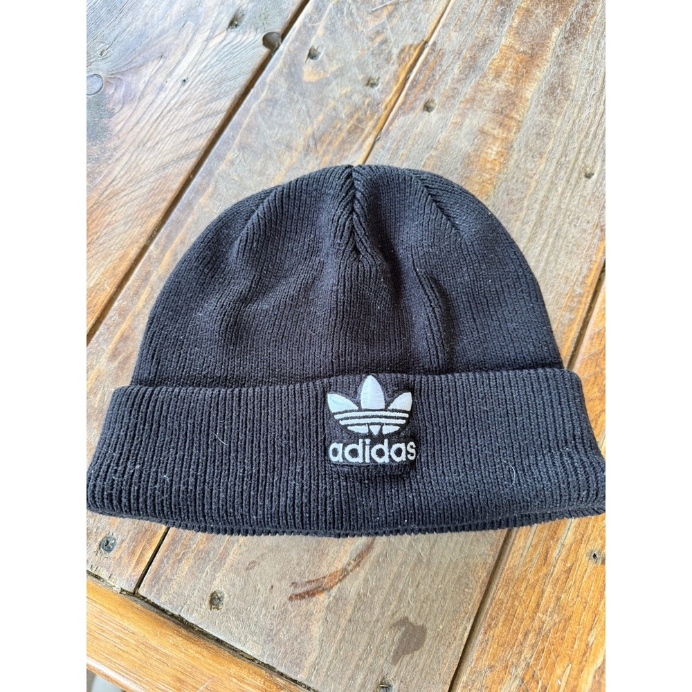 Vintage Adidas Toboggan Hat Warm Winter Hat Logo Black